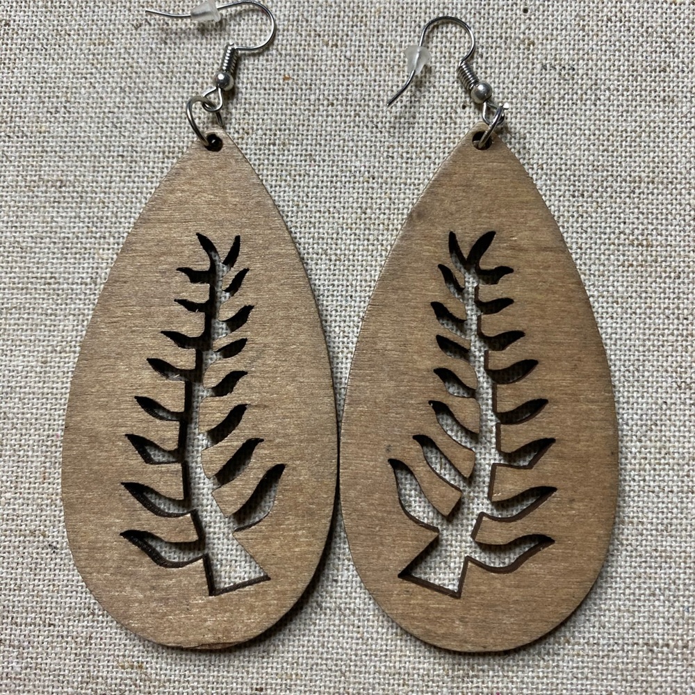 Natural Wooden Leaf Earrings